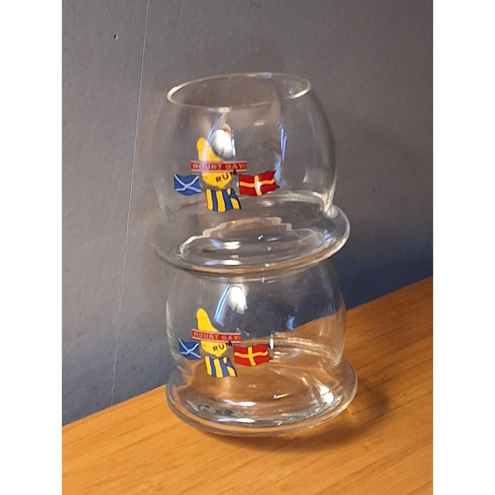 Mount Gay Rum Nautical Wobbler Glasses Set of 2 Rocking Lowball Sailing Barware
